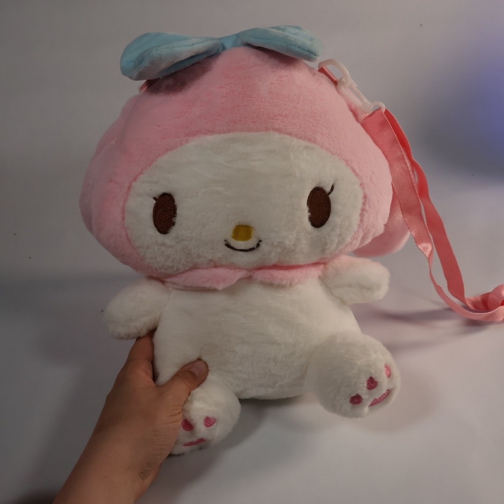 Sanrio My Melody Plush Backpack Pink White Blue Bow Adjustable Straps Kawaii